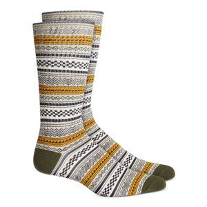 SUN STONE Mens Green Multi Geo Stripe Ribbed Dress Crew Socks 7-12